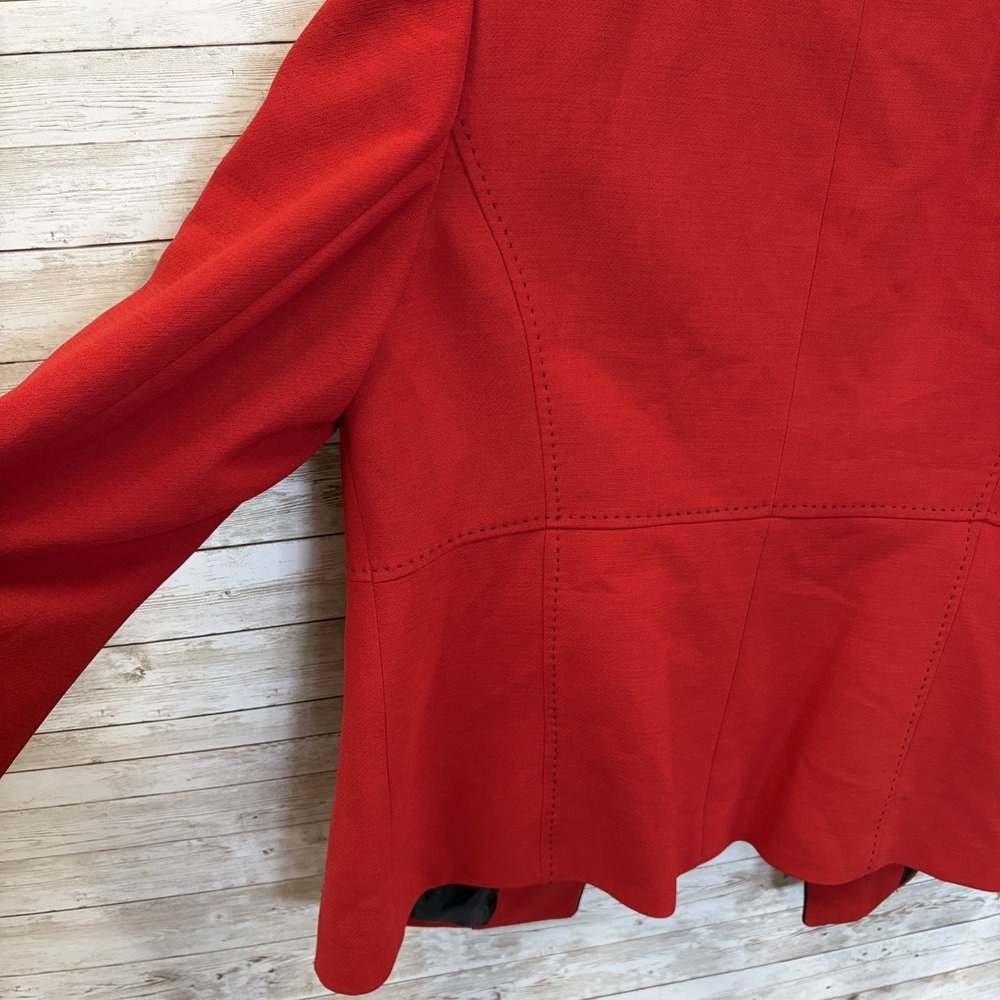Kasper Womens 14 Blazer Red Longline Jacket Black Pick Stitch Collarless Career - Picture 6 of 10